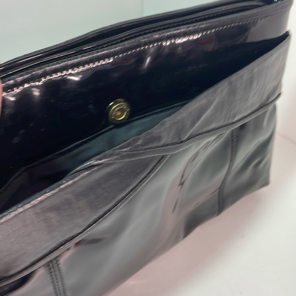 Retro 80’s Bag Bazaar Black Patent Leather Compartment Large Clutch Bag - Picture 6 of 14